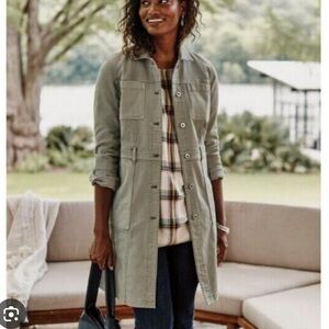 J. Jill Denim Tahao Utility Long Button Front Jacket in Sage Size L/P